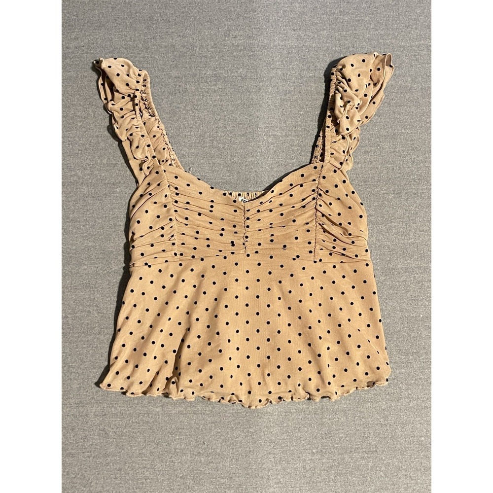 No Boundaries Polka Dot Ruffle Tank Top Size S Y2K Ruched Crop Top